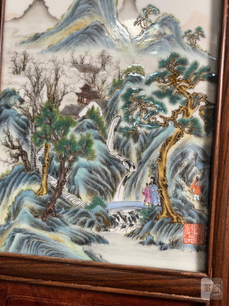 民国  粉彩山水人物图砚屏（一组四件） - 图18